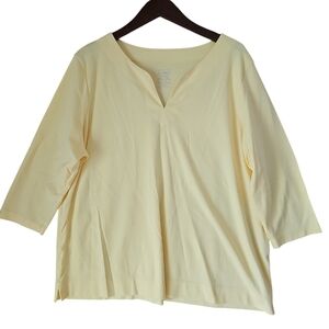 LL BEAN Pima Cotton Tunic 3/4 Sleeve Splitneck Butter Yellow 500799‎ 3X PLUS